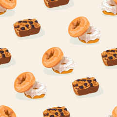 Freshly bakery products seamless pattern cartoon vector illustration