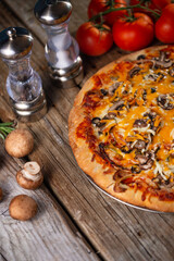 Pizza Mushrooms Cheese Ingredients Wooden Background Cooking Italian Pizza Recipes