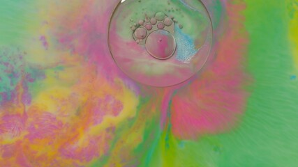 Top view to beautiful combination of paint and ink in milk, oil and soap. Fantastic structure of abstract colorful painting. Mobile phone home screen style, themes wallpaper. Modern background texture