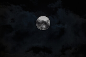 Naklejka na ściany i meble Full Moon, Supermoon, Worm Moon with Clouds