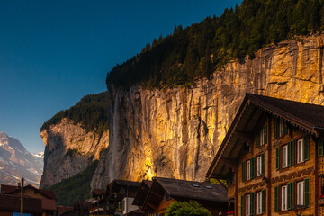 Waterfall over Lauterbrunnen in Switzerland