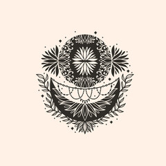 Obraz premium Moon crescent flower mandala.Astrology boho witch symbol amulet.Sacred mystic decoration trendy style
