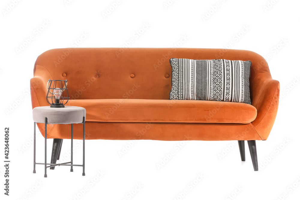 Wall mural Stylish sofa on white background