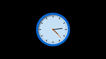 New blue clock isolated on black background, Circle clock isolated