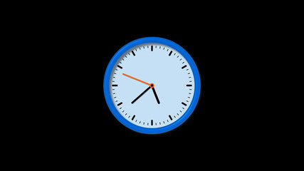 New blue clock isolated on black background, Circle clock isolated