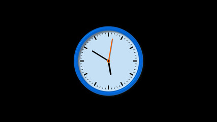 New blue clock isolated on black background, Circle clock isolated