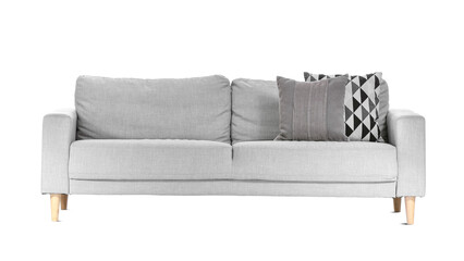 Stylish sofa on white background
