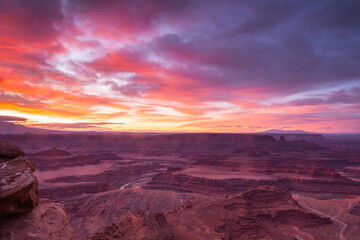 Dramatic skies over sunrise at Dead Horse Point State Park near Moab, Utah