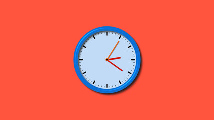 Blue color counting down 3d wall clock isolated on red background, 3d wall clock