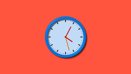 Blue color counting down 3d wall clock isolated on red background, 3d wall clock