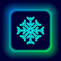 Glowing neon line Snowflake icon isolated on black background. Colorful outline concept. Vector