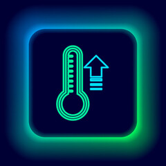 Glowing neon line Meteorology thermometer measuring heat and cold icon isolated on black background. Thermometer equipment showing hot or cold weather. Colorful outline concept. Vector