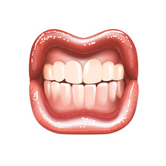 Shining beautiful female nude lips colored in pink lipstic color isolated vector illustration. Grinning teeth