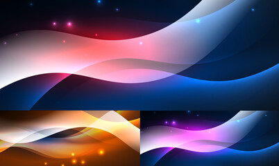 Flowing neon blue color waves abstract backgrounds. Design templates for business or technology presentations, internet posters or web brochure covers