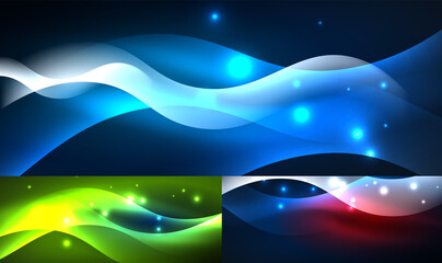 Flowing neon blue color waves abstract backgrounds. Design templates for business or technology presentations, internet posters or web brochure covers