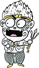Cute cartoon style Khon Thai Hanuman performing vector illustration