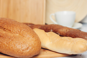 fresh baked goods on various table legs kitchen breakfast 