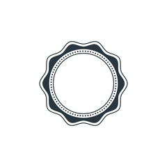 Corcle wavy edge badge or stamp, decorative sticker icon template with place for your text. graphic design element, isolated on white background, vector illustration.