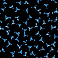 Line Joystick for arcade machine icon isolated seamless pattern on black background. Joystick gamepad. Vector