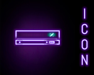 Glowing neon line Video game console icon isolated on black background. Colorful outline concept. Vector