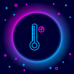 Glowing neon line Medical digital thermometer for medical examination icon isolated on black background. Colorful outline concept. Vector