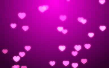 Valentine day pink hearts on purple background.