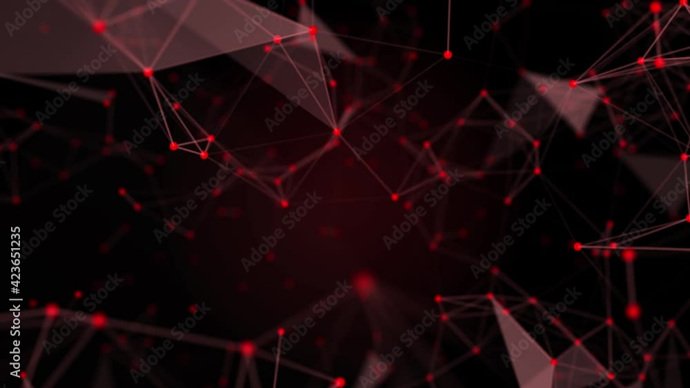 Wall mural 4k digital connection abstract animation dots and lines on red background. 5g network connection str