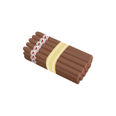 Pack of Cuban tobacco cigars with ribbon, flat vector illustration isolated.