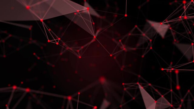 4K digital connection abstract animation dots and lines on red background. 5G network connection structure technology background.