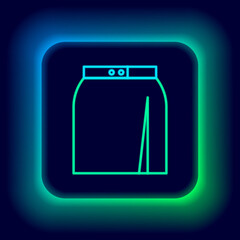 Glowing neon line Skirt icon isolated on black background. Colorful outline concept. Vector