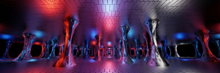 Sci Fi Futuristic Fantasy Strange Alien Structure panorama, 3D rendering