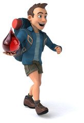 Fun illustration of a 3D cartoon backpacker