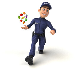 Fun 3D illustration of a cartoon Police Officer