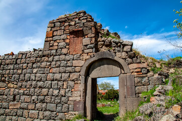 Ancient ruined walls of the Havuts Tar monastery complext in Khosrov Forest State Reserve in Armenia