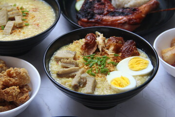 Freshly cooked Filipino food called Lugaw or rice porridge or congee