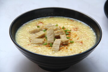 Freshly cooked Filipino food called Lugaw or rice porridge or congee