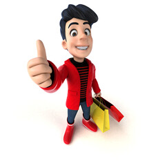 Fun 3D cartoon teenage boy shopping