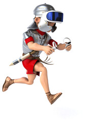 Fun 3D Illustration of a roman soldier with a VR Helmet
