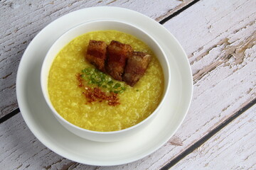 Freshly cooked Filipino food called Lugaw or rice porridge or congee