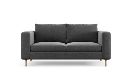 Modern grey textile sofa on isolated white background. Furniture for modern interior, minimalist...