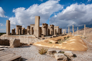 Ruins of the Tachara palace at Persepolis, the ceremonial capital of the Persian Achaemenid empire...