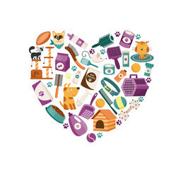 Decorative element of pets care accessories flat vector illustration isolated.