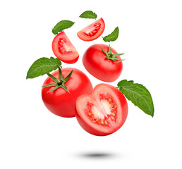 Fresh tomatoes with leaves isolsted on white background