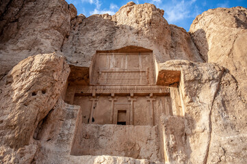 Tomb of the Persian King of Kings Artaxerxes I in the Naqsh-e Rostam ancient necropolis near Persepolis in Iran - 423654621