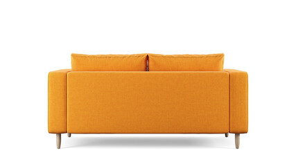 Modern orange textile sofa on isolated white background. Furniture for modern interior, minimalist...