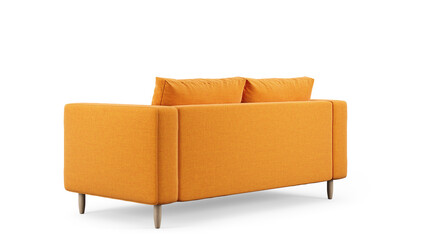 Modern orange textile sofa on isolated white background. Furniture for modern interior, minimalist...