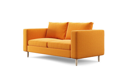 Modern orange textile sofa on isolated white background. Furniture for modern interior, minimalist...