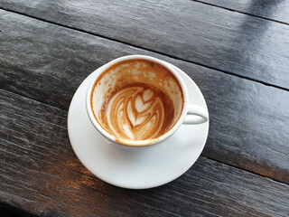 Close up latte art coffee, macro food and drink concept.