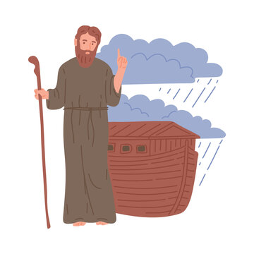 recommend clip art: Old Testament bible story of Noah and his ark flat vector illustration isolated.
