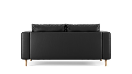 Modern black leather upholstery sofa on isolated white background. Furniture for modern interior, minimalist design.